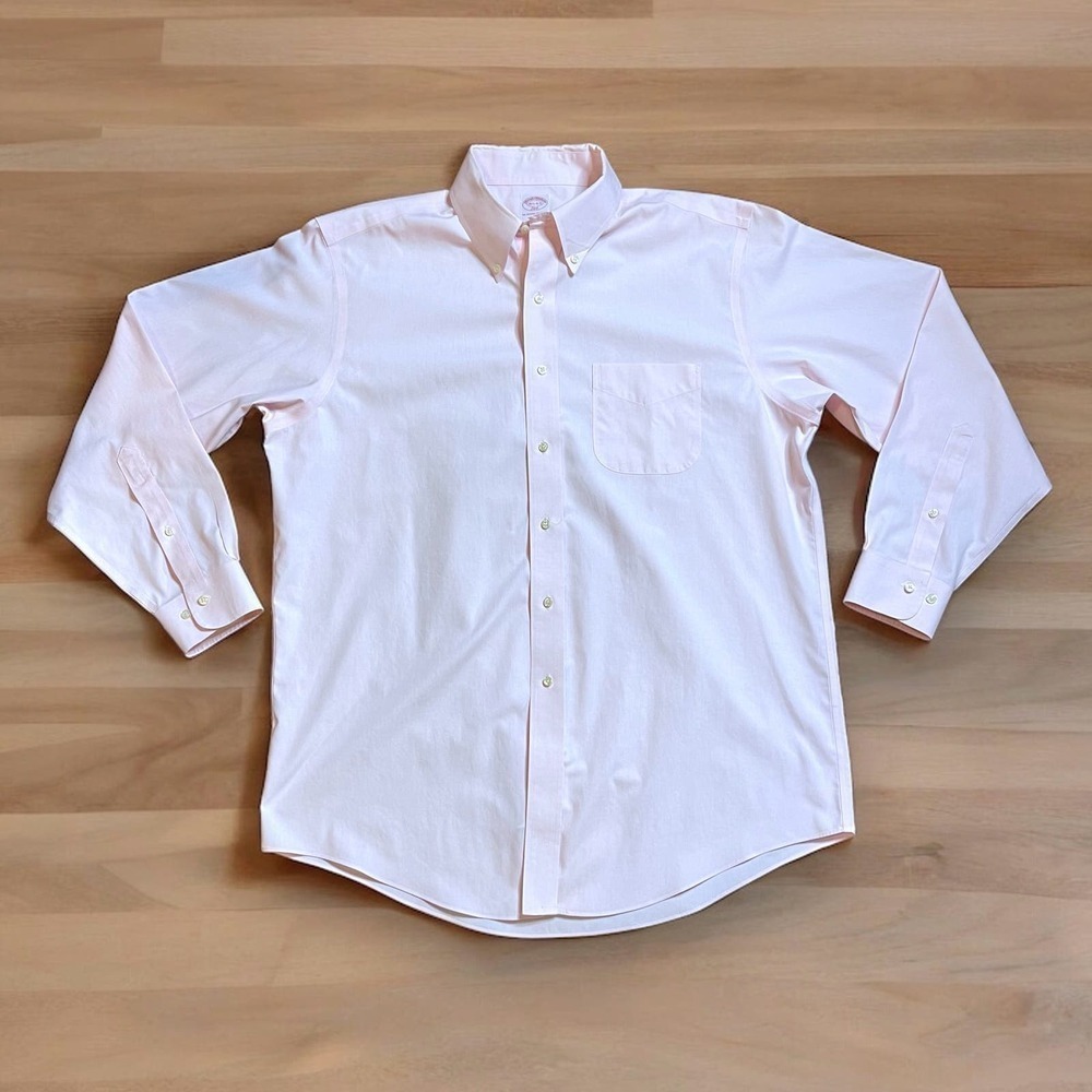 Brooks Brothers 346 Dress Shirt Mens Pink Solid Non-Iron Size 16.5 4/5